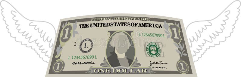 Nota de 1 dólar deformada com penas ilustração stock