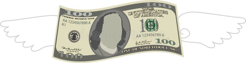 Nota de 100 dólares com penas e deformada ilustração stock