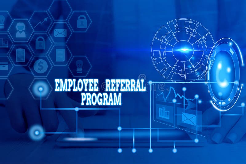 Writing note showing Employee Referral Program. Business concept for employees are rewarded for introducing recruits Picture photo network scheme with modern smart device. Writing note showing Employee Referral Program. Business concept for employees are rewarded for introducing recruits Picture photo network scheme with modern smart device