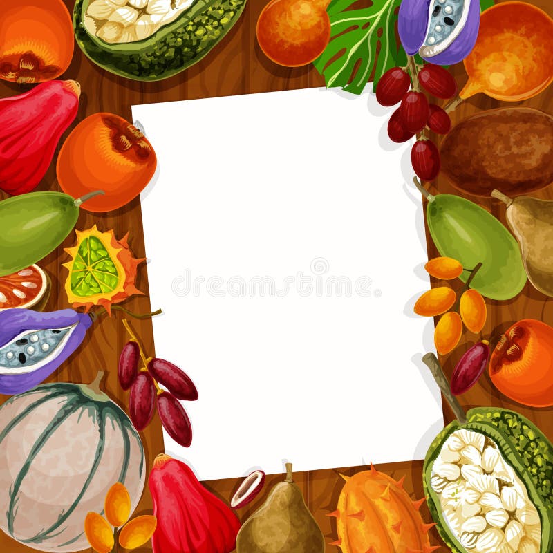 Nota de la receta del vector de frutas tropicales exóticas stock de ilustración Nota de la receta del vector de frutas tropicales exóticas stock de ilustración