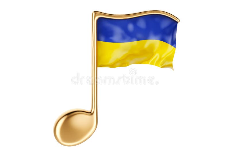Nota musicale con bandiera ucraina. musica in ucraina concetto 3d rendering