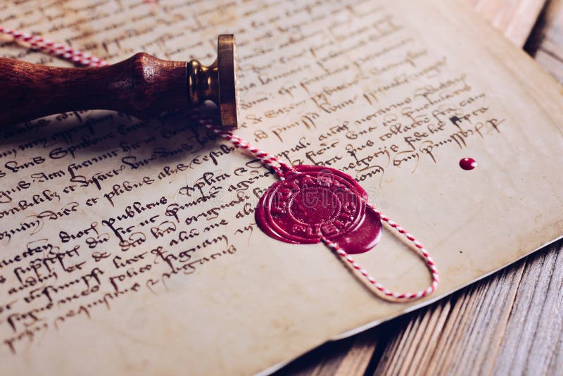 Notary Public Wax Seal On Old Document. Stock Photo ...