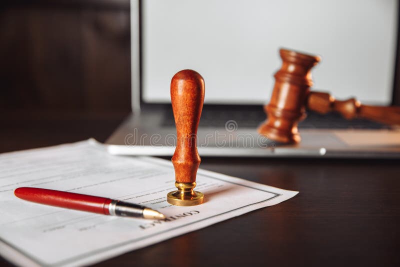 Notary`s Public Pen and Stamp on Testament and Contract. Notary Public