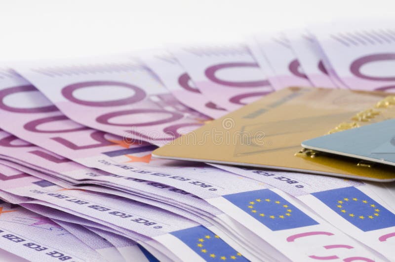 Banknotes of euro and credit card. Banknotes of euro and credit card