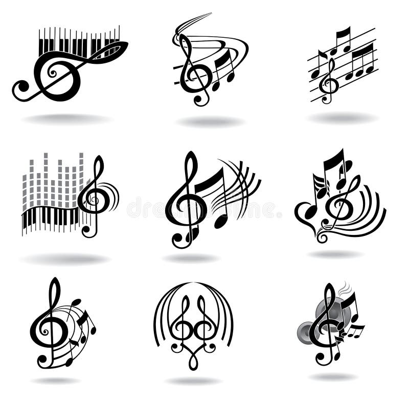 Notas de la música. Conjunto de elementos o de iconos del diseño de la música ilustración del vector Notas de la música. Conjunto de elementos o de iconos del diseño de la música ilustración del vector