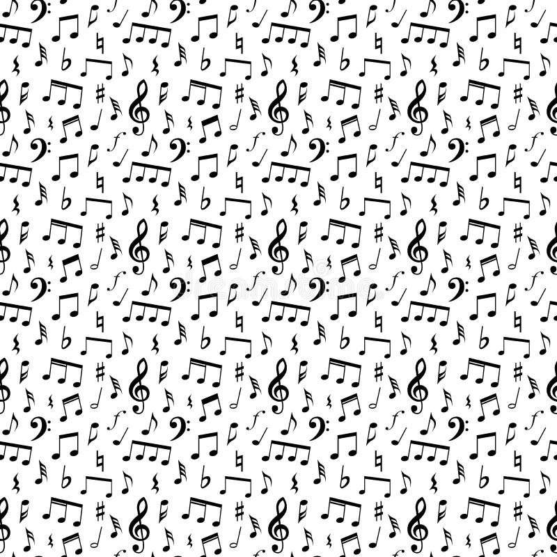Notas de la música y diseño inconsútil del modelo de los símbolos Color de fondo completamente editable del terraplén y stock de ilustración