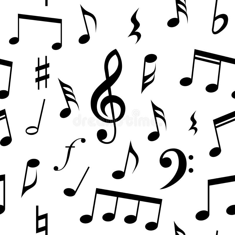 Notas de la música y diseño inconsútil del modelo de los símbolos Color de fondo completamente editable del terraplén y stock de ilustración