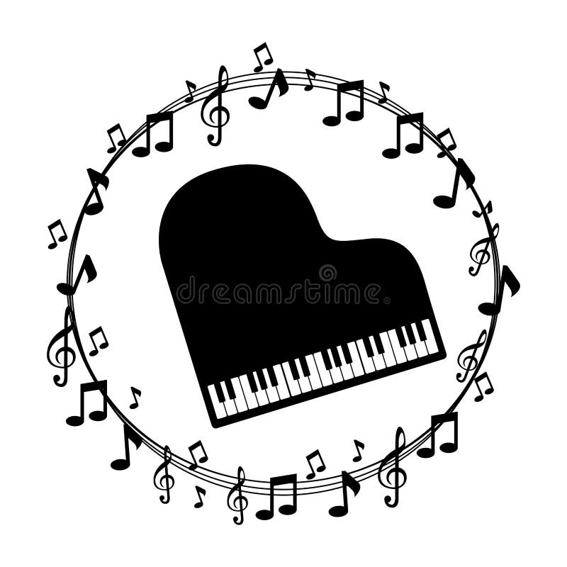 Notas musicais da beira com piano ilustração do vetor Notas musicais da beira com piano ilustração do vetor