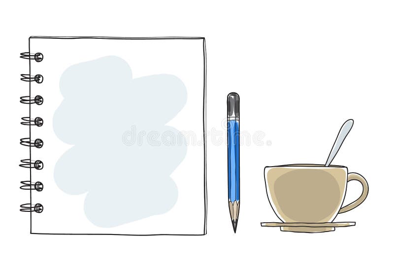 Notatnika nutowego papieru filiżanka i ołówkowa ręka rysująca wektorowa sztuka ilustracja wektor Notatnika nutowego papieru filiżanka i ołówkowa ręka rysująca wektorowa sztuka ilustracja wektor