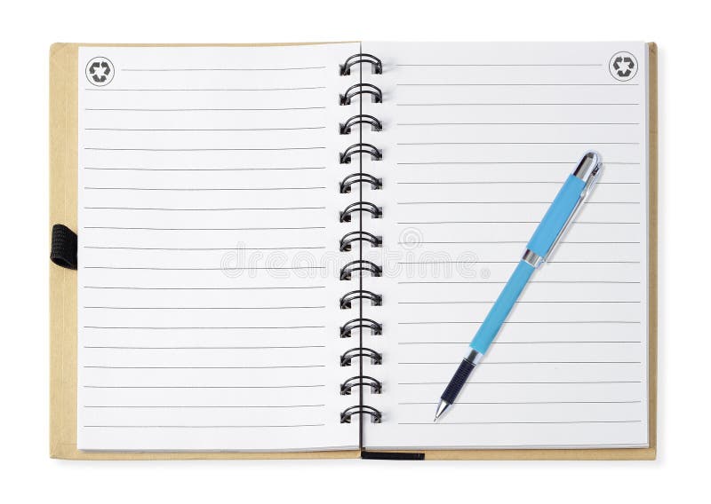 Note book with blue pen, isolated on white