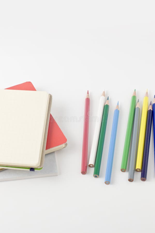 Sketchbook and Colored Pencils. Stock Image Image of closeup, paper
