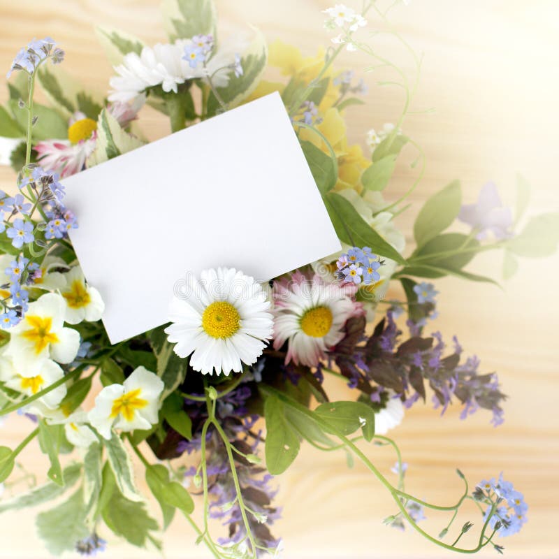 A Note by in a Bouquet of Flowers Stock Image Image of birthday