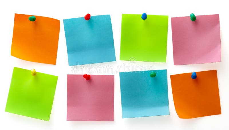 Note di post-it differenti di colore immagini stock