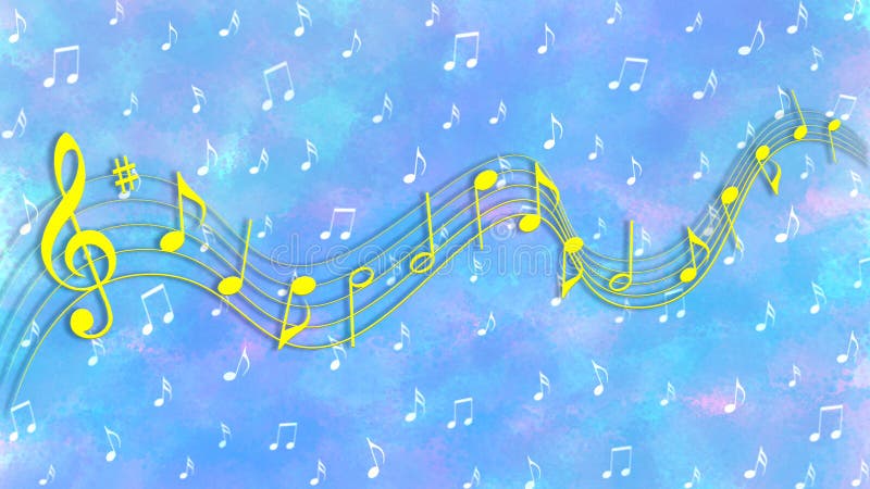 Note gialle e bianche di musica nel fondo variopinto del modello dell'acquerello illustrazione di stock Note gialle e bianche di musica nel fondo variopinto del modello dell'acquerello illustrazione di stock