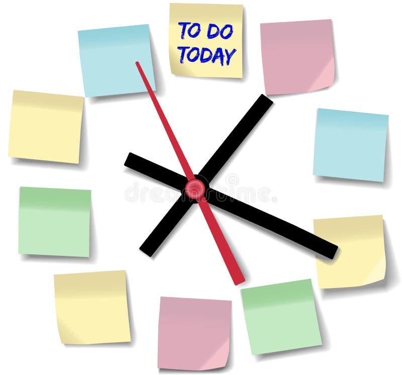 Note memos busy day time clock stock illustration