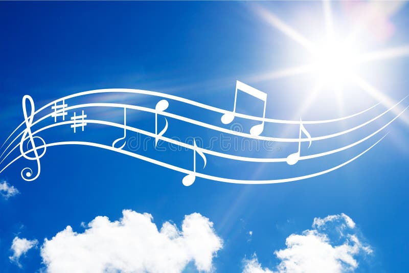Music notes on sky background