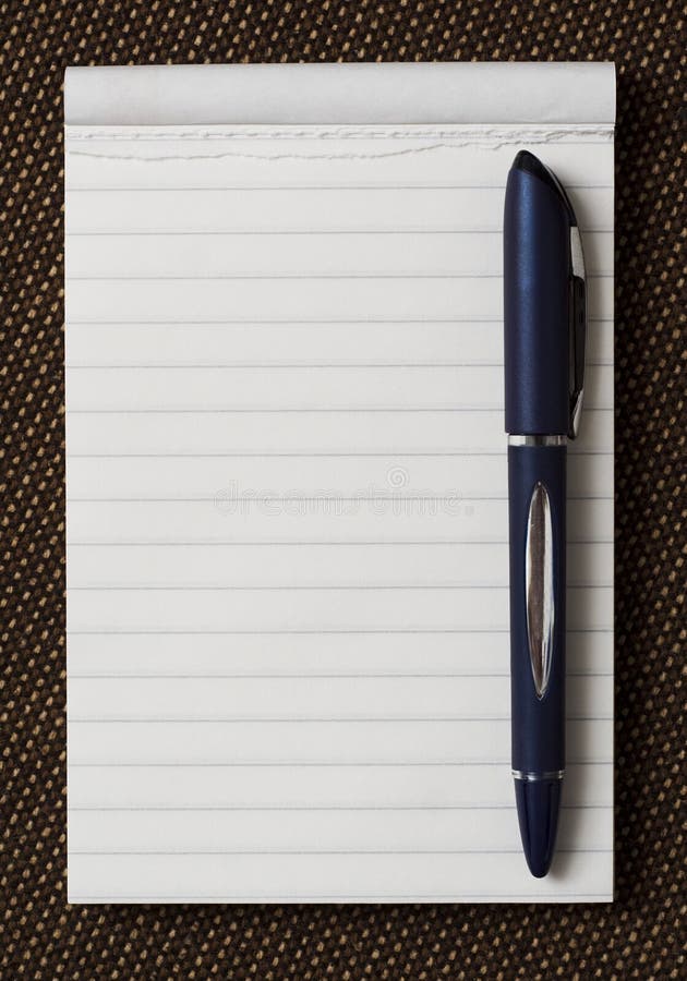 Note pad with pen.