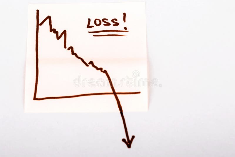 Note Paper with Finance Business Graph Going Down Loss Stock Photo