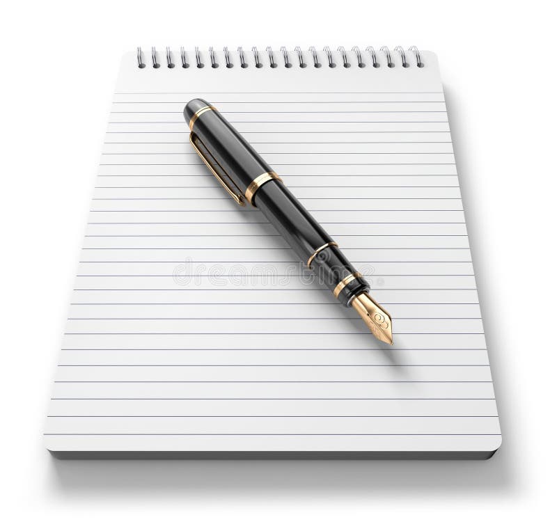 A note pad and old fashoned fountain pen on a white Background. Paper notation stock images, royalty-free photos and pictures