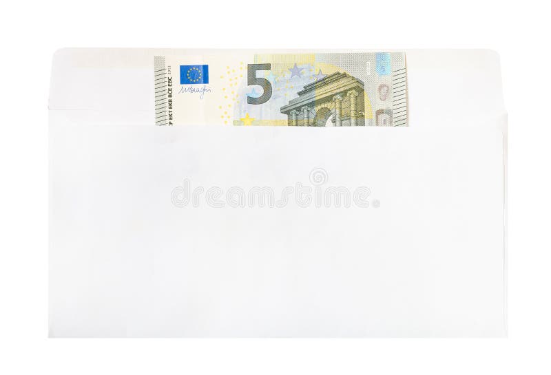 Note simple de l'euro cinq dans l'enveloppe ouverte de courrier images stock Note simple de l'euro cinq dans l'enveloppe ouverte de courrier images stock