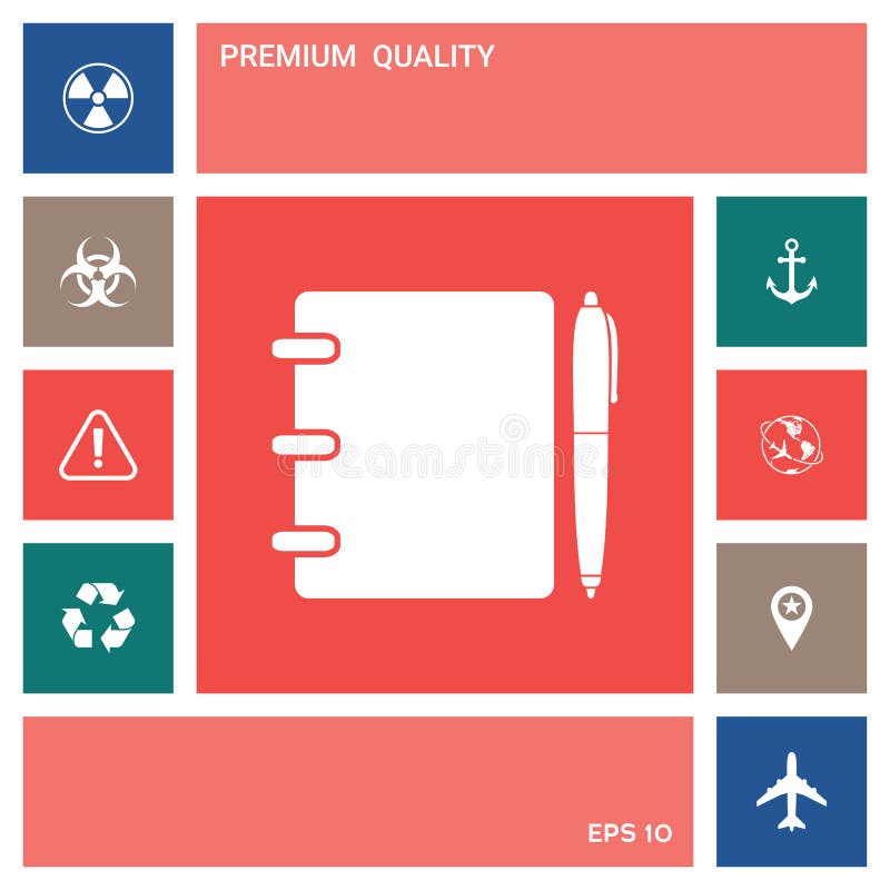 Notebook, address, phone book with pen symbol icon royalty free illustration