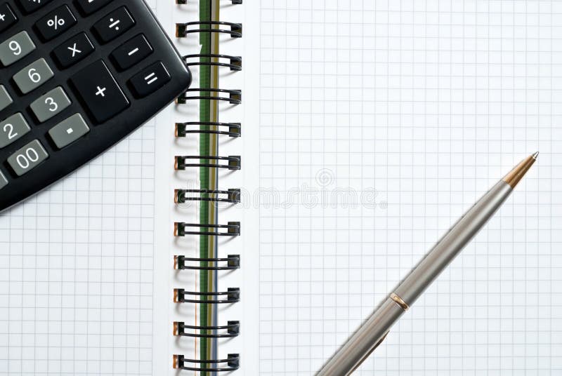 Notebook, ballpen and calculator