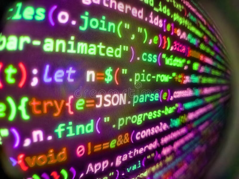 Notebook closeup photo. Programming developer code. Abstract computer script code. Source abstract algorithm concept. Computer stock photo