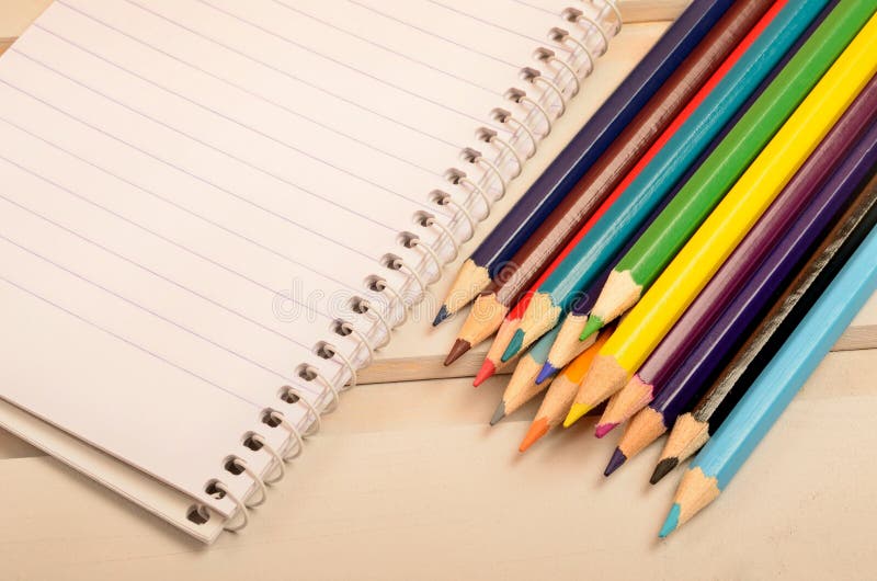 Colorful Pencils With Notebook Stock Image Image of drawing, object