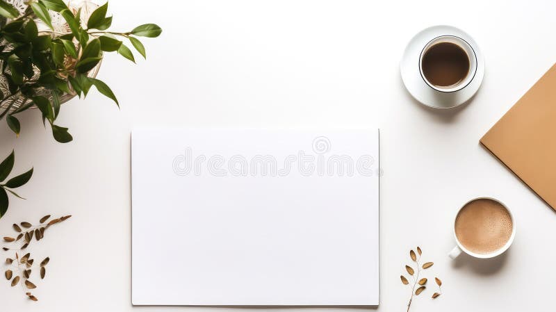 Notebook desk overhead notebook desk overhead illustration coffee clean organized simplicity efficiency calm notebook desk vector illustratie