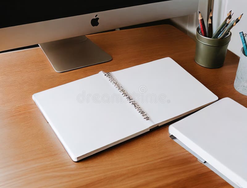 Notebook długopis i kubek na stole ilustracja wektor