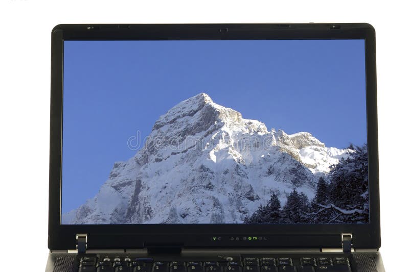 Notebook isolated - mountain on screen
