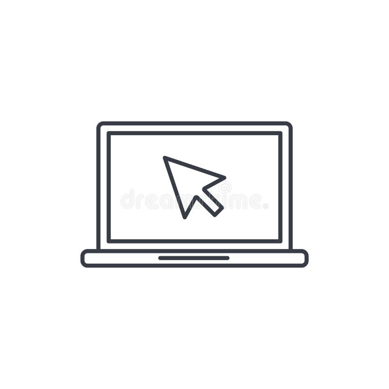 Notebook laptop și cursor clic pe pictograma linie subțire. simbol vector liniar vector illustration