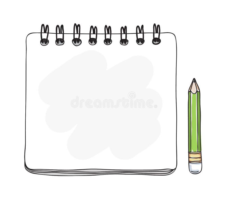 Notebook mini and green pencil hand drawn cute vector art stock illustration