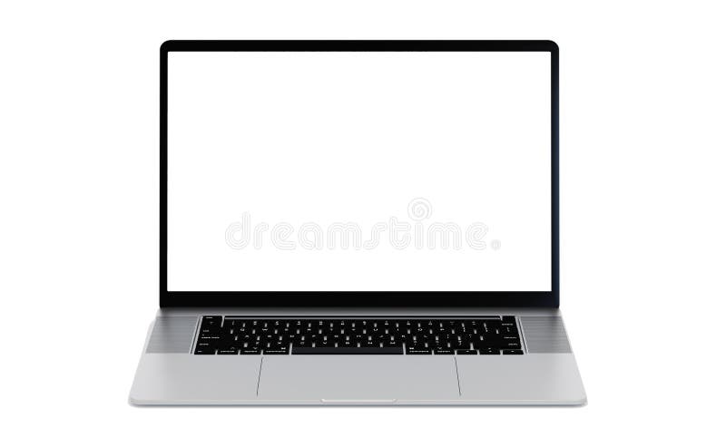 Notebook-Mockup. modernes Notebook mit weißem Bildschirm, auf weißem Hintergrund isoliert. Speichervorlage kopieren für Text stock abbildung