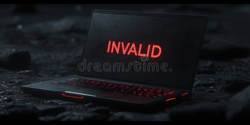 Notebook Negru Afișând Strălucitor Neon Text Invalid Conceptual Tech Imagine Pe Piatră Întunecată royalty free illustration