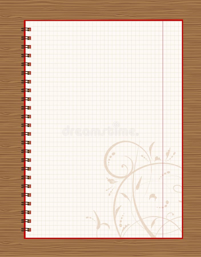 Notebook Open Page Design On Wooden Background Stock Illustration