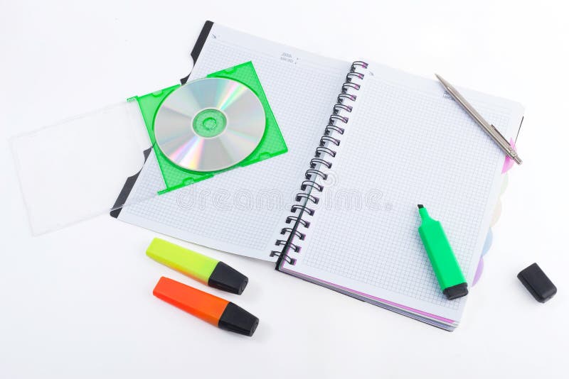 Notebook with pen and disk