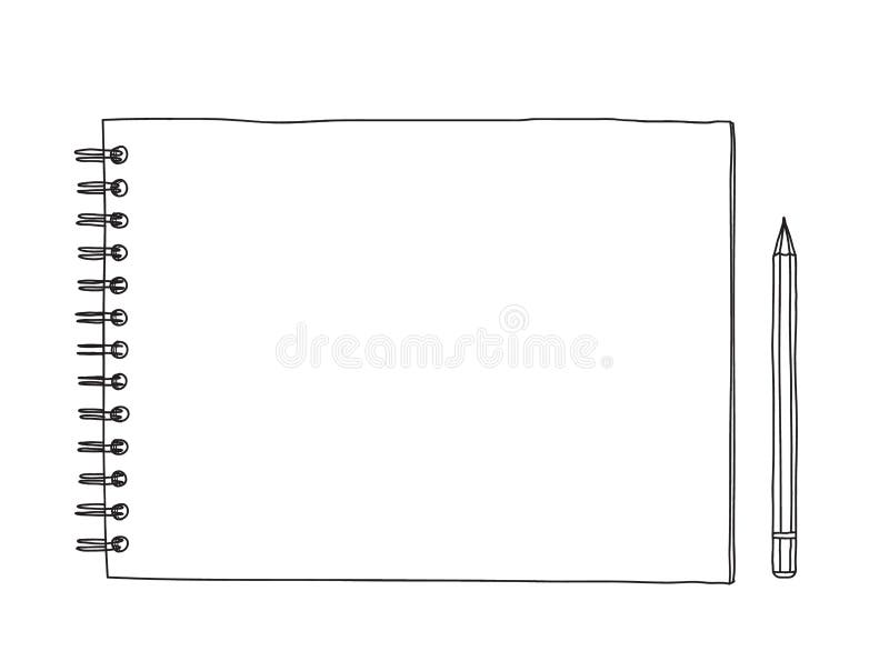 Notebook and pencil hand drawn vector line art illustration vector illustration.