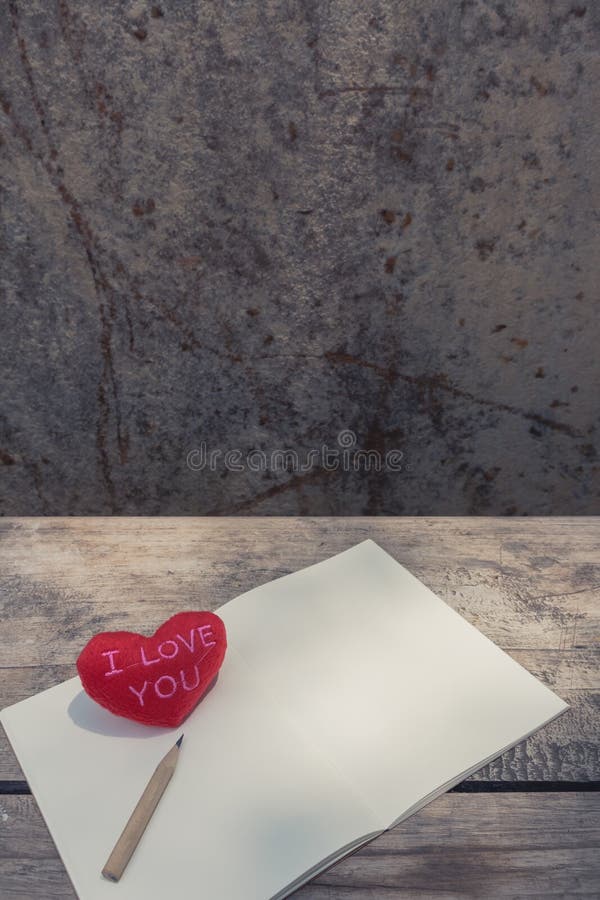 Notebook and Pencil with Heart on Retro Wooden Table. Simple and Minimal  Style for Wallpaper Stock Photo - Image of notepad, minimal: 161145486