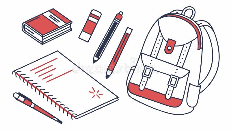 Notebook, pens, eraser, and backpack, school essentials, vector design Generative AI vector illustration