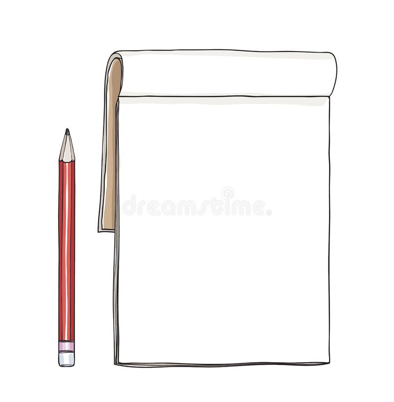 Notebook and red pencil hand drawn cute vector art illustration stock illustration