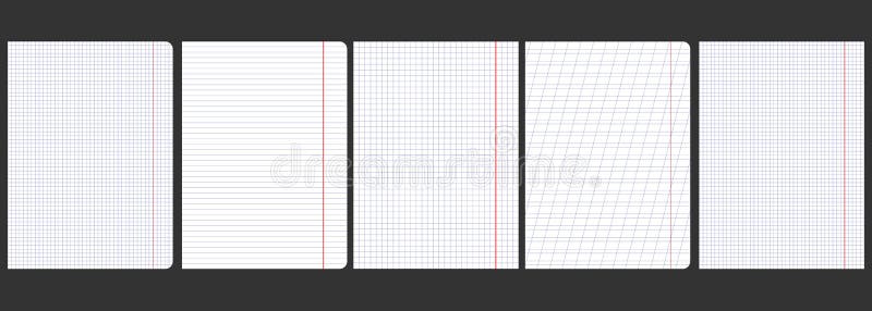 Notebook sheets from a school notebook in a cage and a ruler vector illustration
