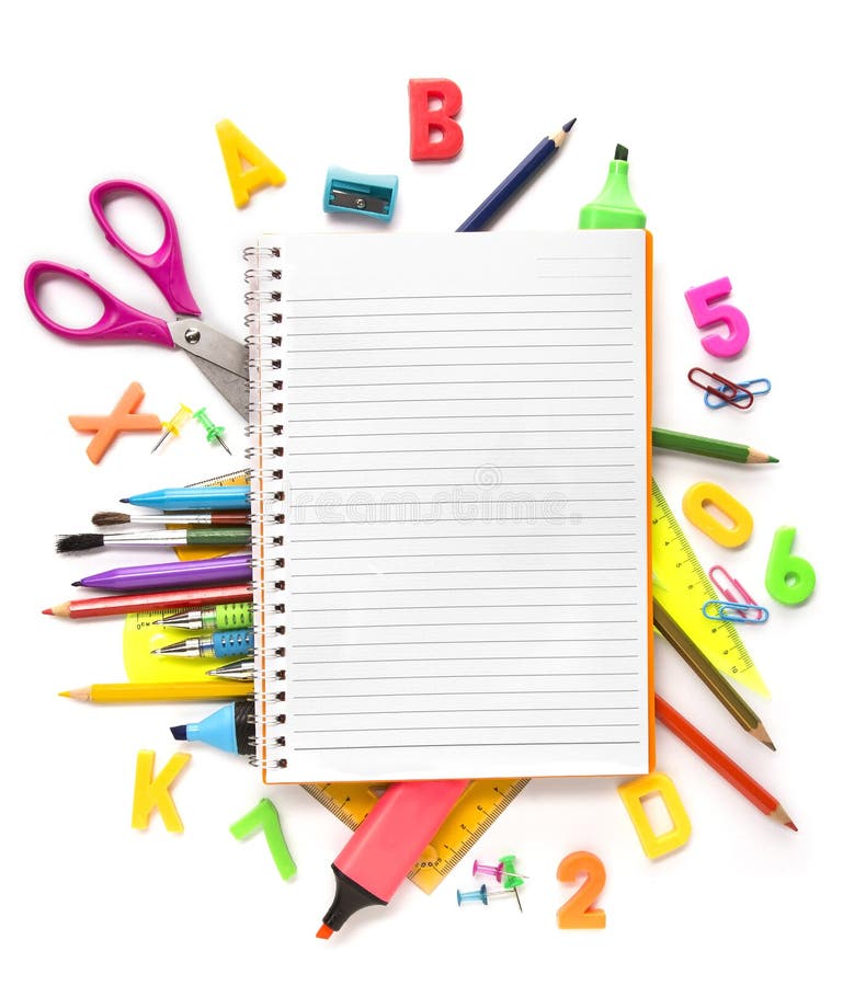 Notebook with Stationary Objects Stock Image - Image of blank, colorful ...