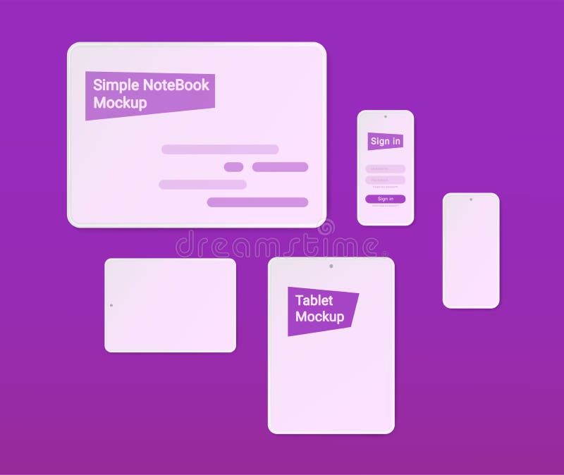 Simple Mockups. NoteBook, Tablet, Phone. vector illustration Simple Mockups. NoteBook, Tablet, Phone. vector illustration