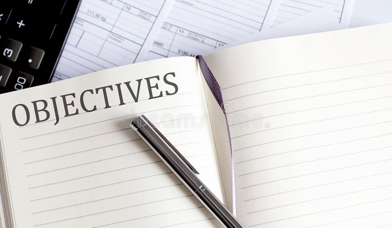 Notebook with Toolls and Notes about OBJECTIVES royalty free stock photography