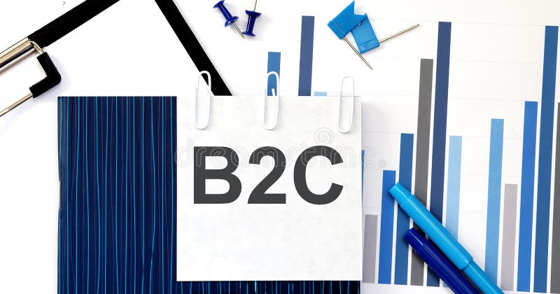 Notebook with Toolls and Notes about B2C on sticker ,concept stock images