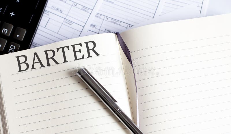 Notebook with Toolls and Notes about BARTER royalty free stock image