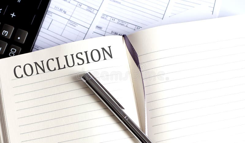 Notebook with Toolls and Notes about CONCLUSION royalty free stock photo