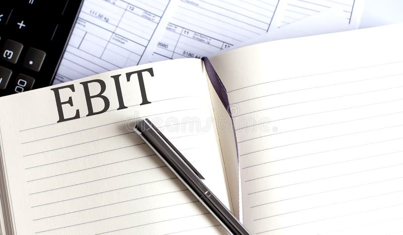 Notebook with Toolls and Notes about EBIT stock photos