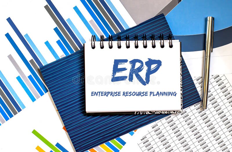 Notebook with Toolls and Notes about ERP on business chart ,concept royalty free stock photo